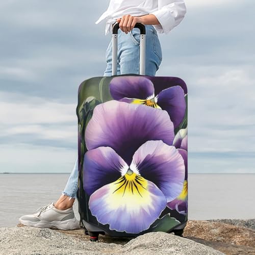 Travel Luggage Cover Pansy Perfection Suitcase Protector Elastic Washable Stretch Suitcase Protector Anti-Scratch Travel Suitcase Cover Fit 18-32 Inch Luggage 7
