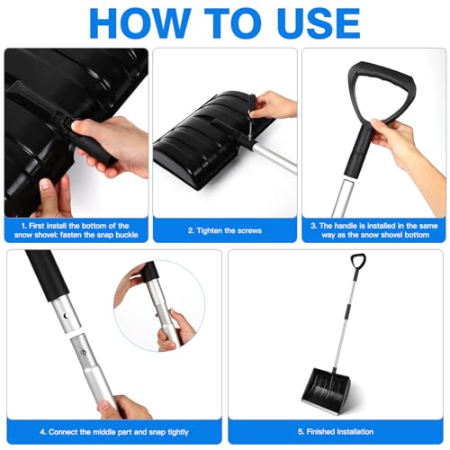 Yardwe Abnehmbare Schneeschaufel - Tragbare Handschneeschaufel mit Tiefer Schaufelkopf aus Aluminium - D-förmiger Griff - Schwarz