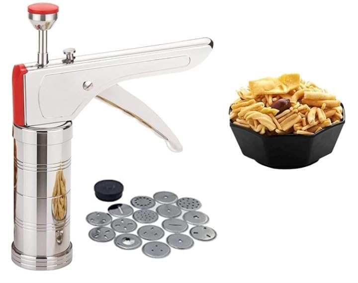 Image of ALLWIN Stainless Steel Idiyappam Maker Machine with 15 Jali Plates Multipurpose Kitchen Press for Murukku Chakli Sev Noodles Namkeen Snack Maker Heavy Duty Hand Press Tool for Home Kitchen Use