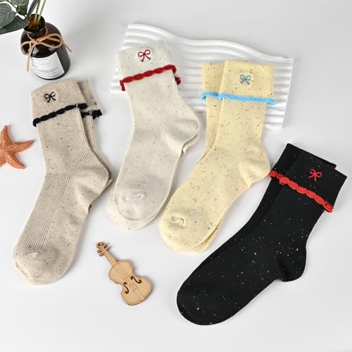 Image of Women's Cute Crew Socks, Casual Athletic Cotton Bowknot Cherry Calf Novelty Socks for Women