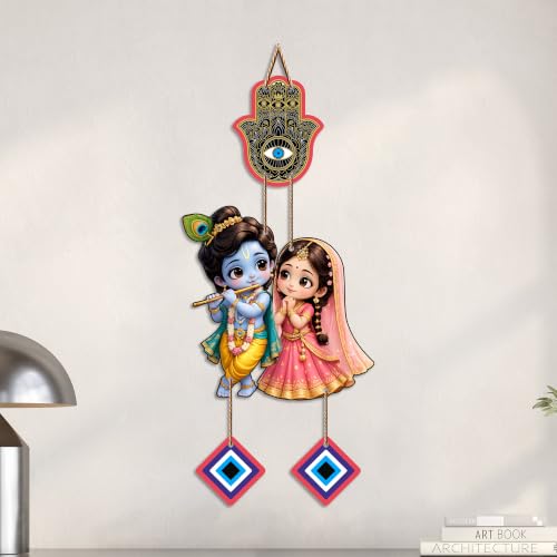 Image of Artvibes Radha Krishna Couple Evil Eye Wall Hanging for Home Entrance Door Decor | Nazar Battu Protection Hanging for Living Room Bedroom Temple | Vastu Positive Energy Decorative Gift (WH 8577N)
