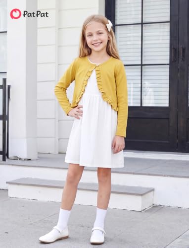 Image of PATPAT Girls Cardigan Bolero Size 4-12 Years Kids Knit Long Sleeve Ruffle Open Front Button Cover Up Cropped Tops for Girls