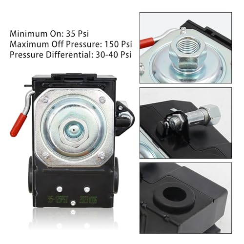 Vkinman Heavy-Duty Air Compressor Pressure Control Switch with Unloader - 95-125 PSI TEK-LF10-1H-1-NPT1/4-95-125 - Thumbnail 7