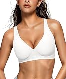 OEAK Womens Deep V Bras Wireless Comfortable Bra Supportive No Underwire Bras Tshirt Push Up Bralettes Plunge Seamless Bra White M