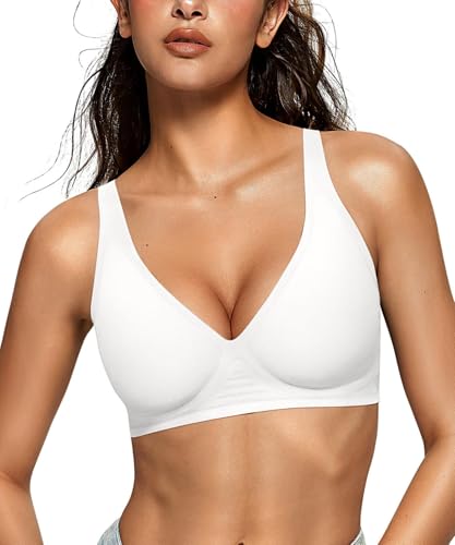 OEAK Womens Deep V Bras Wireless Comfortable Bra Supportive No Un...