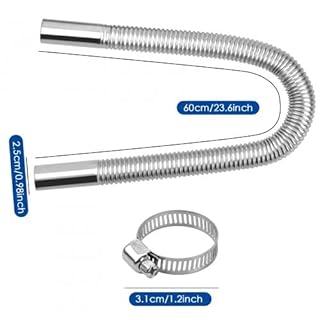 Dokpav 60CM/ 23.6 Inch Exhaust Pipe Flex Kit, 2.5CM/ 1 Inch Inner Steel Exhaust Clamps Bracket, Stainless Steel Diesel Parking Gas Vent Hose, Portable Pipe Silence for Air Diesels Car Heater Kit