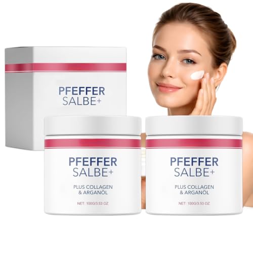 2 Stück Pfeffersalbe Aktiv Pfeffersalbe zum Bräunen für Alle Hauttypen Geeignet Feuchtigkeitsspendend Pflegend mit Collagen Arganöl100g