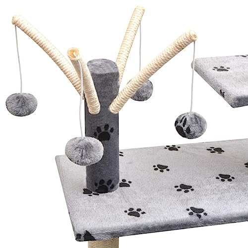 Arbre à chat 125 cm gris imprimé doté d'une structure stable en sisal