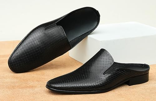 Image of Santimon Men's Mules Formal Dress Loafers Leather Open Back Slippers Business Wedding Casual Fashion Slip On Clogs Sandals Summer Dress Shoes for Men