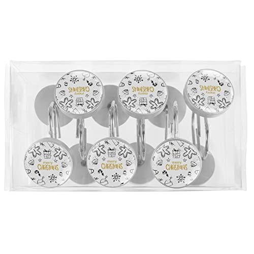 Crochets rideau de douche inox blanc, anneaux durables et inoxydables
