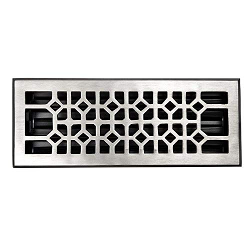 The Copper Factory CF141SN Solid Cast Copper Decorative 4-Inch by 12-Inch Floor Register with Damper, Satin Nickel