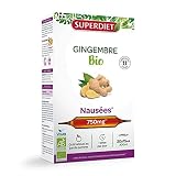 SUPERDIET - GINGEMBRE BIO - Nausées, Mal des transports, Grossesse -100% Pur jus - Fabriqué en France - 20 ampoules de 15 ml