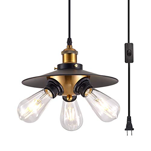 YLONG-ZS Vintage Hanging Lights with Plug in Cord,Black Hanging Lamp Plug in Swag Lights16.4 FT Cord,Plug in Pendant Light On/Off Switch for Corner Living Room Bedroom YL15A-Black