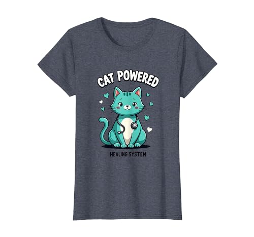 Cat Powered Healing System Feline Therapy Design T-Shirt, Women, Heather