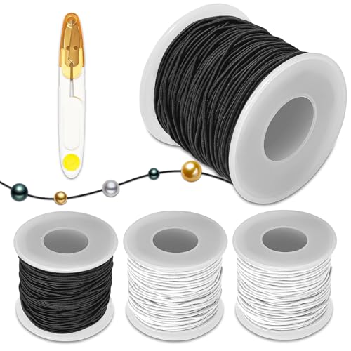 Leyrens 200 m Hilo Elastico para Pulseras, 4 Rollos 1 mm Hilo de Abalorio, Cordón de Pulsera de Caucho, Due Colori para Pulseras Costura Collar Fabricación de Joyas DIY Manualidades