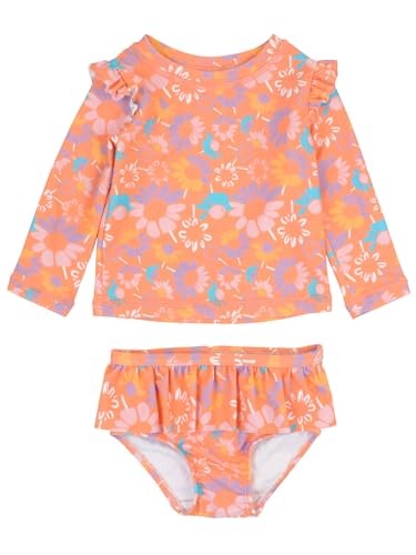 Image of RuffleButts Baby Girls Modern Skirted Rash Guard Bikini - UPF 50+ Sun Protection Swimsuit