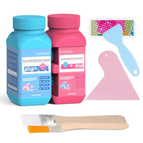 VISCY Diamond Art Sealer Diamond Painting Sealer Kit with 240 Ml Glue 2 Silicone Spatulas & 2 Brushes for Permanent Hold & Shine Effect Conserver of Diamond Painting & Puzzles.