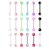 Kysppreu 18Pcs 14G Acrylic Tongue Barbells Rings Candy Color Tongue Piercing Jewelry Glow in Dark Plastic Flexible Nipple Ring Straight Barbell for Women Men 16mm