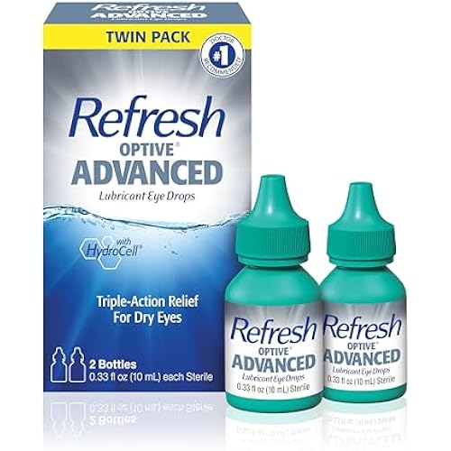 REFRESH OPTIVE Advanced Lubricant Eye Drops Artificial Tears, 2x0.33 Fl oz (20 mL), 2 Count