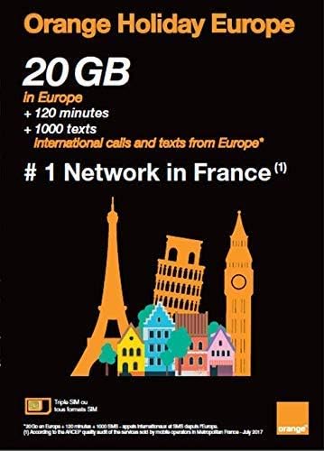 Orange Holiday Europe Package – 20GB Internet Data in 4G/LTE + 120 mn + 1000 Texts in 30 Countries in Europe
