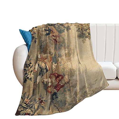 Aubusson Antique French Tapestry Print Flannel Fleece Throw Blankets 50"X40" Lightweight Fluffy Winter Fall Blanket Cozy Soft Fuzzy Plush Home Decor For Couch Bed Sofa Bedroom Living Room Travel #TOP1