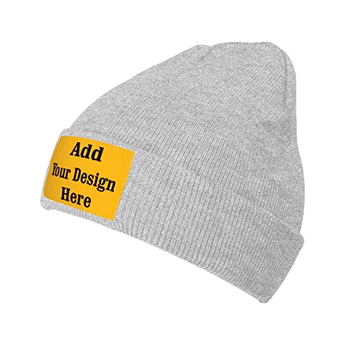 Custom Beanie Hats For Men, Personalized Logo Text Hat Satin Lined, Customized Winter Knit Hat For Boyfriend Husband Birthday Gray #TOP6