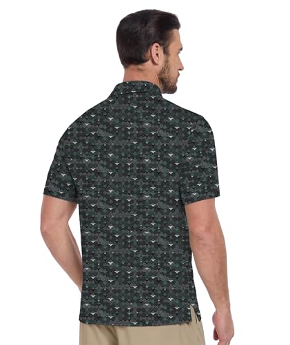 ZITY Men\'s Golf Shirts Short Sleeve Moisture Wicking Performance Print Patterns Casual Collared Golf Polo Shirt for Men Blackish Green - Thumbnail 2