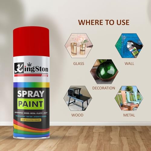 Image of Kingston Acrylic Spray Paint for Metal, Wood, Wall & Plastic, Multi-Surface DIY Paint, Quick Dry, Smooth Finish, 400ml Can, Blood Red, 1 Pc