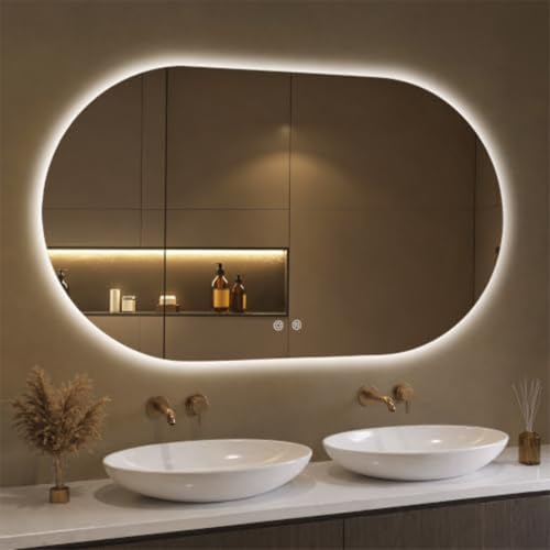 �Ɩ��t���ȉ~�`LED�o�X���[���~���[�A�Ɩ��t���t���[�����X�Ǌ|���~���[�ALED�Ɩ��t���o�X���[�����A�^�b�`�{�^�����E�܂�~�ߋ@�\�E3�F�����E�����\�A�o�X���[���E���r���O���[���p(60*90cm)