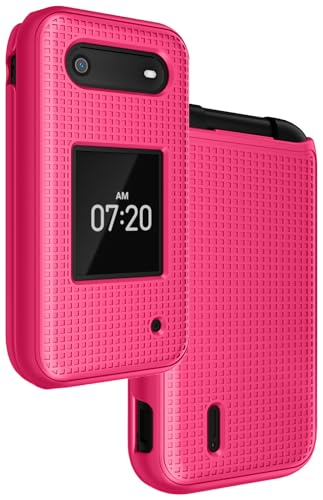 Nakedcellphone Case for Nokia 2760 2780 Flip Phone, Slim Hard Shell Protector Cover with Grid Texture for Tracfone N139DL, TA-1398, TA-1451, TA-1420 - Bright Hot Pink