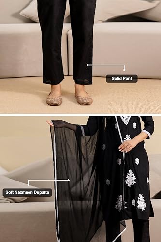 Image of TRENDMALLS Women's Cambric Cotton Embroidery Work Kurta Pant with Dupatta Set