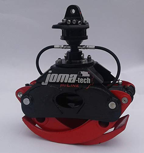 Joma Tech bosbouwgrijper pro Line Hardox openingsbreedte 1450 mm houttang bostang houtgrijper stamgrijper, mit Flanschrotator 3to, rood/zwart, 1