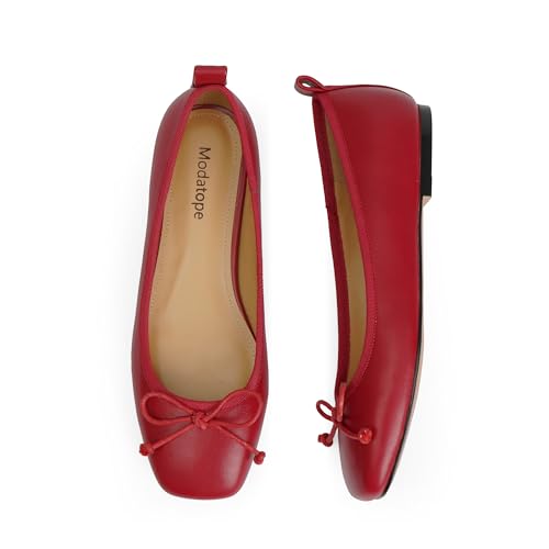 Image of Modatope Womens Flats Ballet Ballerina Flats for Women | Bow Bowknot Square Toe Slip on Flats, Dressy Comfort Ballet Shoes for Work, Driving, School, Travel & Daily Outings