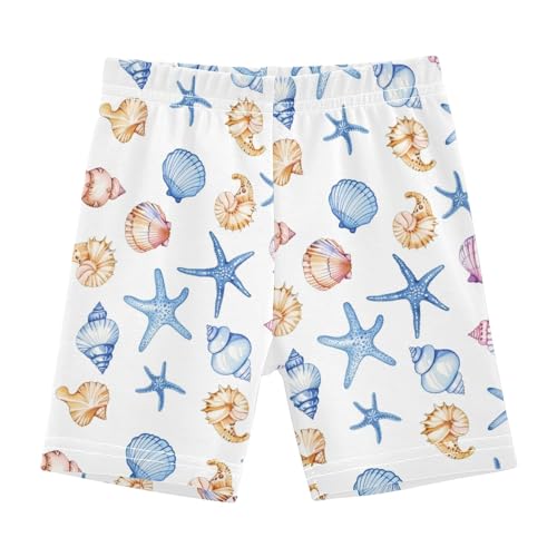 Sea Shell Watercolor Print Girls Shorts Elastic Waist Sports Shorts Girls Leggings Pants for 4-10 Years