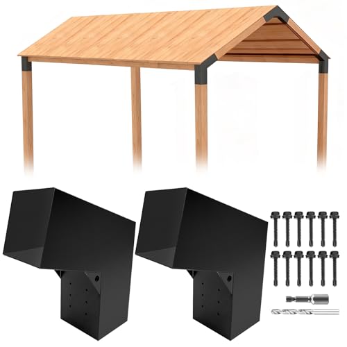 Image of 2-Way 30 Degree Angled Pergola Roof Brackets,L-Shaped Slant Post Brackets for 4 inch x 4 inch (Actual:3.5 inchx3.5 inch) Lumber,Heavy Duty DIY Wood Post Bracket for Pavilion,Porch,Deck with Screw(2pcs)