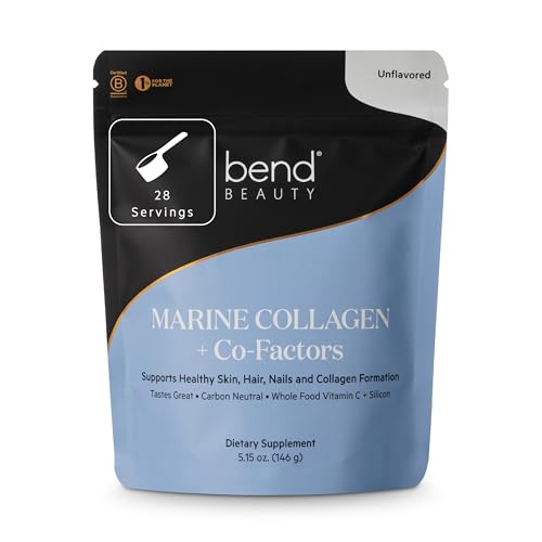 Bend Beauty Marine Collagen + Co-Factors | Unflavored Collagen Powder | Hydrolyzed Collagen Supplement | Fish Collagen Peptides + Silicon + Vitamin C | Supports Healthy Skin, Hair and Nails