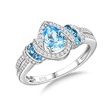 DAYBYDAY Blue Topaz Rings for Women 925 Sterling Silver Pear Shaped Engagment Ring December Birthstone Ring Size 7