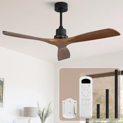 Sofucor 52 inch Ceiling Fan No Light, Solid Wood Indoor/Outdoor Ceiling Fans Without Lights, Remote Control, Reversible DC Motor, 3 Blade Low Profile Ceiling Fans for Patios, Bedroom, Farmhouse