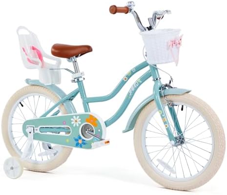 JMMD Girls Bike Ages 4-12 Years Old, Kids Bike for Toddlers with Basket & Training Wheels, 12 14 16 18 20 24 Inch Kids Bicycle with Handbrake & Kickstand