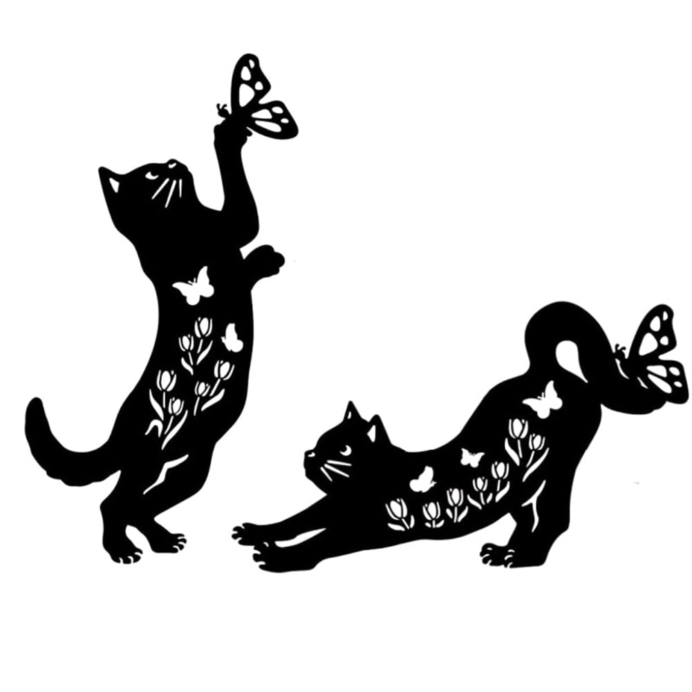 Paletto da giardino in metallo nero a forma di gatto, decorazione da