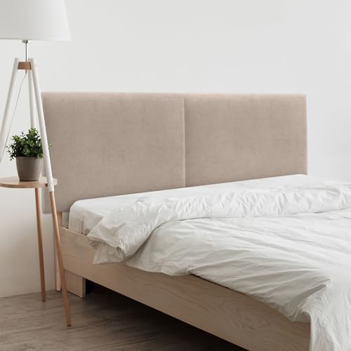 DHOME Tête de Lit Capitonnée Unie en Tissu Aqualine avec Pieds Hauteur 70CM Épaisseur 4cm et 8cm pour Mur Acoustique Têtes Absorbante Lit Chambre (Beige,...