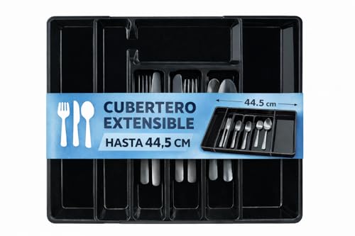 Articco Organizador Cubiertos, Cubertero Para Cajon, Bandeja De Cuberteria Extensible Ajustable, Utensilios De Cocina Negro