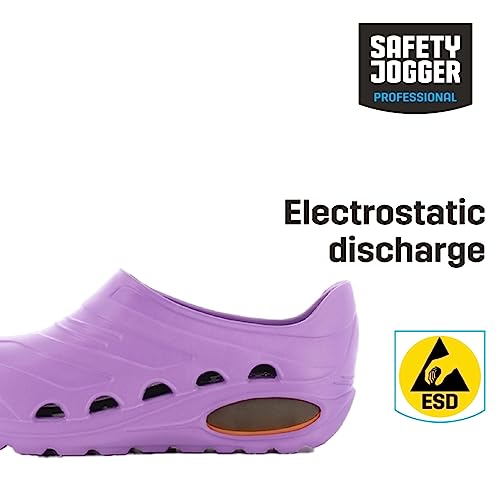 Oxypas Safety Jogger Arbeitsschuhe Damen - Antistatische und rutschfeste Sicherheitsschuhe Herren, Leichter Clog für Medizin, Pflege und Gastro, Antibakteriell, Lila, EU 39/40