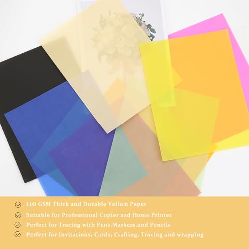 Papel aveludado colorido, 100 folhas, 10 cores, papel de velino transparente, 21 x 28 cm, 110 g/m²,