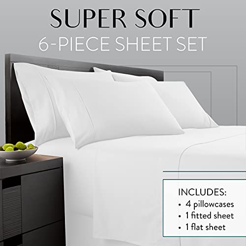 Danjor Linens White Queen Size Bed Sheets Set 6 pc Soft Bedding & Pillowcases Set w/Deep
