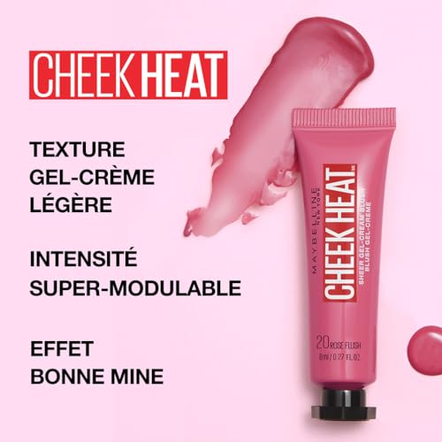 Maybelline New-York - Blush Gel Crème Effet Bonne Mine - Texture Légère - Pour Tous Types de Peaux - Cheek Heat - Teinte : 20 Rose Flash - Contenance : 10 ml