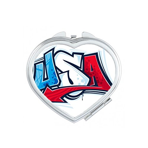 Miroir de maquillage compact portable USA America motif cœur mignon petite main