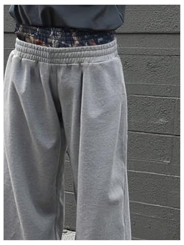 OYOANGLE Men's Patchwork Elastic Waist Sweatpants Basic Solid Straight Leg Baggy Trousers with Pocket3