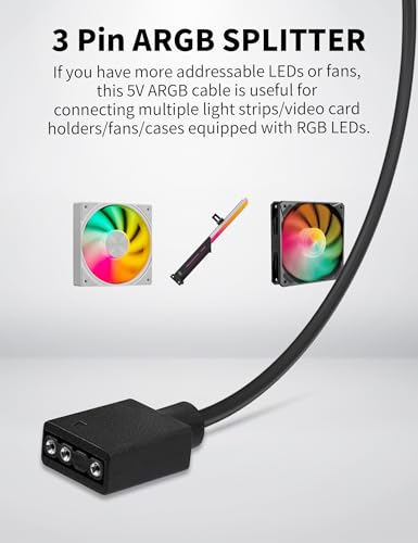 upHere Gaming ARGB-Splitterkabel,ARGB-Verlängerungskabel,5V 3-poliges adressierbares RGB-Kabel,ARGB Splitter und Fan Splitter für Computergehäuse,CPU-Kühler und 5 V RGB Lüfter,PC Kabel RGB(2er-Pack)