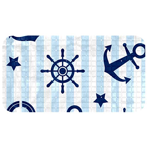 Tapis de bain 67x37 cm bleu ancre nautique et ventouses Bennigiry - 2